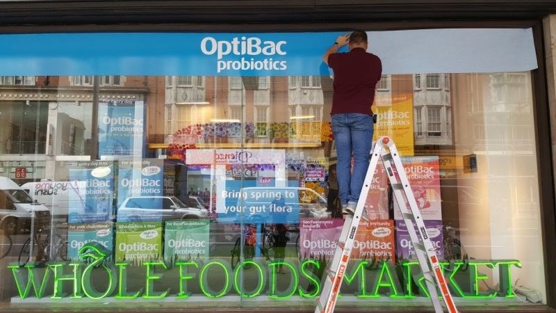 Optibac in the window of Wholefoods